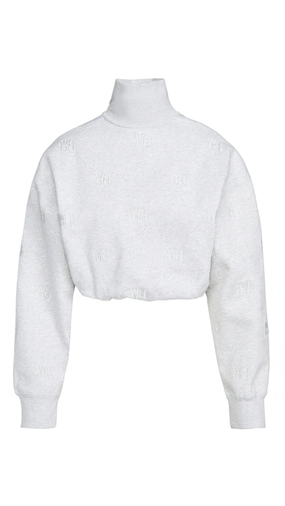 Shop Alexander Wang Funnel Neck Pullover With Allover Embroidery In Heather Grey