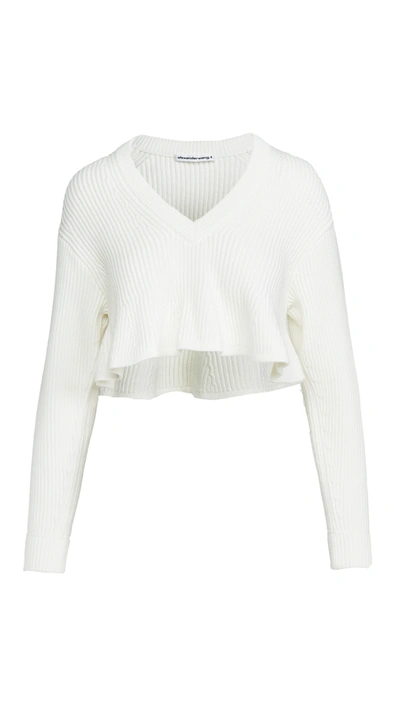 Shop Alexander Wang T Cropped V Neck Pullover In White