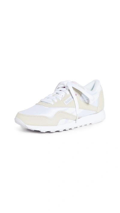 Shop Reebok Classic Nylon Sneakers In White/white/lgtgre