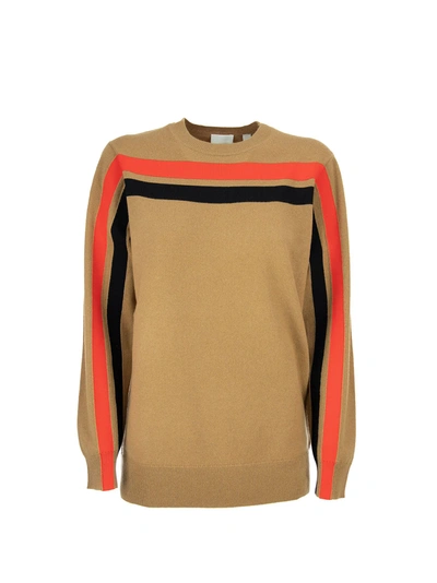 Shop Burberry Steffy - Stripe Detail Technical Cashmere Sweater In Beige
