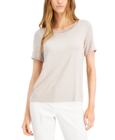 Shop Alfani Crewneck Sweater-trim T-shirt, Created For Macy's In French Stone