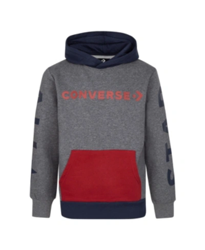 Shop Converse Big Boys Fleece Pullover Hoodie In Charcoal