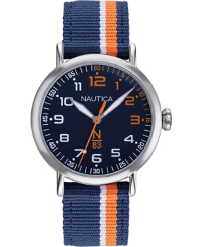 Shop Nautica N83 Men's Napwls912 Wakeland Blue/orange Stripe Fabric Strap Watch In Navy