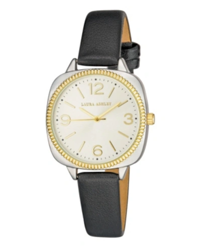 Laura Ashley Women's Cushion Case Sunray Dial Black Polyurethane Strap Watch 35mm In Black