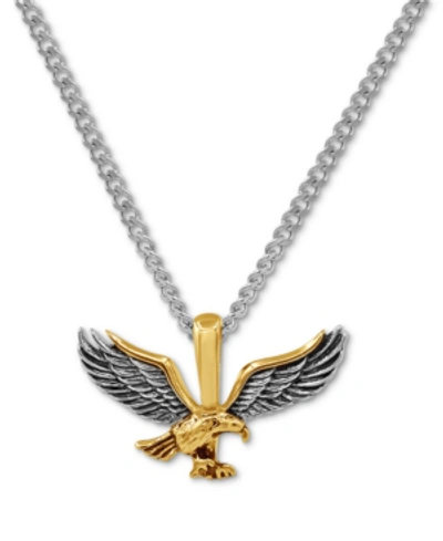 Shop Macy's Men's Two-tone Eagle 24" Pendant Necklace In Stainless Steel & Yellow Ion-plate