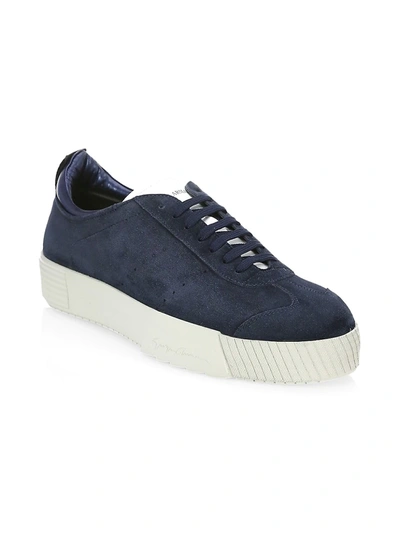 Shop Giorgio Armani Men's Suede Platform Sneakers In Blue