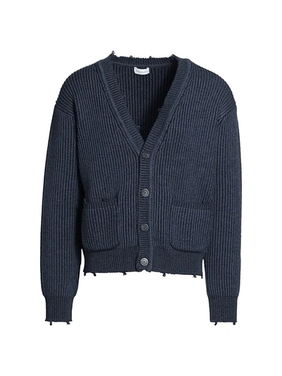 Shop John Elliott Structure Wool Knit Cardigan In Cadet