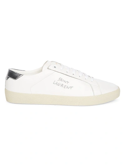 Shop Saint Laurent Men's Court Classic Low-top Leather Sneakers In White Silver