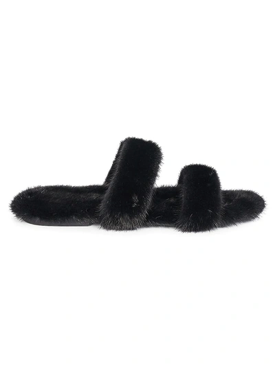 Shop Saint Laurent Men's Bleach Mink Fur Slide Sandals In Black Noir