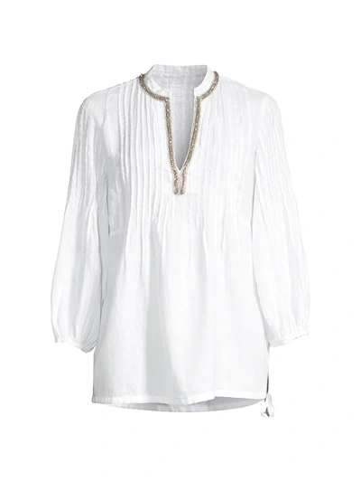 Shop 120% Lino Women's Embellished Linen Poet Shirt In White