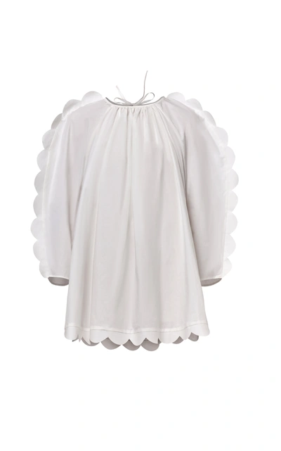 Shop Naya Rea Daria Scalloped Cotton Poplin Dress In White