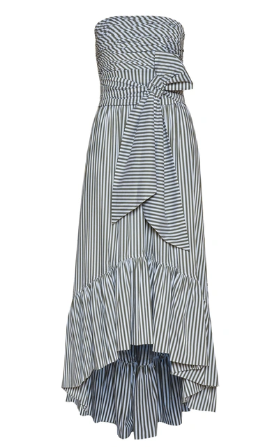 Shop Andres Otalora Women's Exclusive Caiman Belted Striped Cotton Strapless Maxi Dress