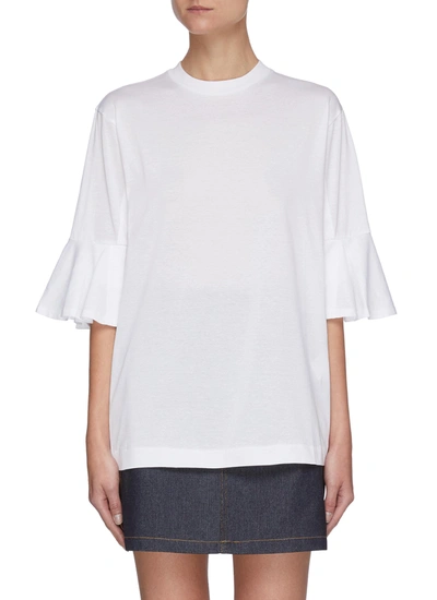 Shop Toga Ruffle Short Sleeve Cotton T-shirt In White
