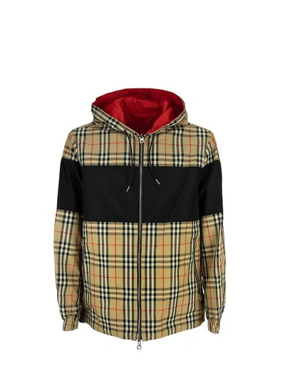 Shop Burberry Contrast Panel Check Cotton Reversible Jacket Shropshire In Archive Beige/red