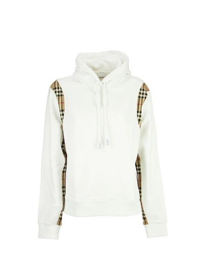 Shop Burberry Checker - Vintage Check Panel Cotton Oversized Hoodie In White