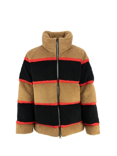 Shop Burberry Bradfield - Colour Block Fleece Jacquard Puffer Jacket In Camel