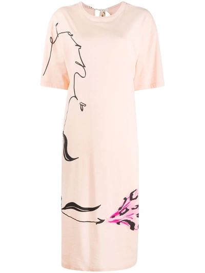 Marni Cotton Back-tie Short-sleeve T-shirt Dress In Pink