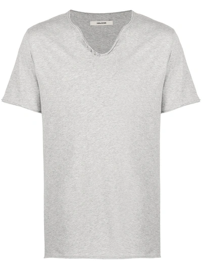 Shop Zadig & Voltaire Logo Embroidered V-neck T-shirt In Grey