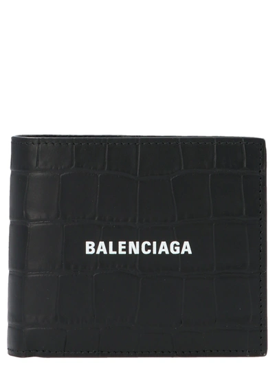 Shop Balenciaga Logo Print Embossed Bifold Wallet In Black