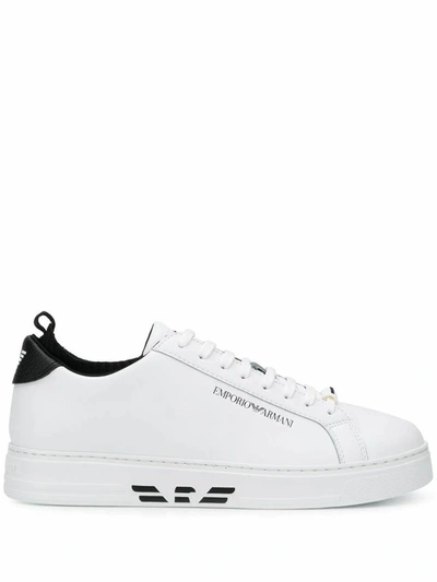 Shop Emporio Armani Men's White Faux Leather Sneakers