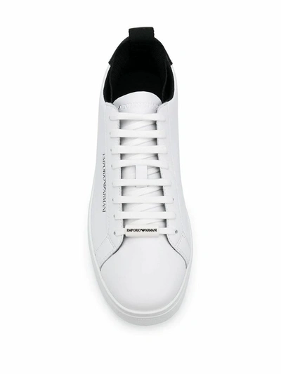 Shop Emporio Armani Men's White Faux Leather Sneakers