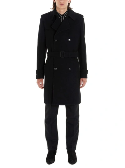 Shop Saint Laurent Men's Black Wool Coat