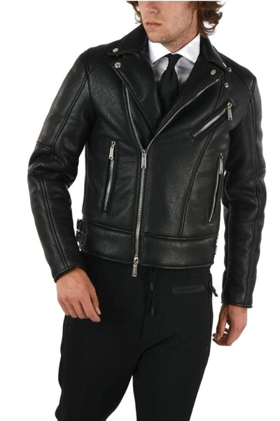 Shop Dsquared2 Men's Black Leather Outerwear Jacket