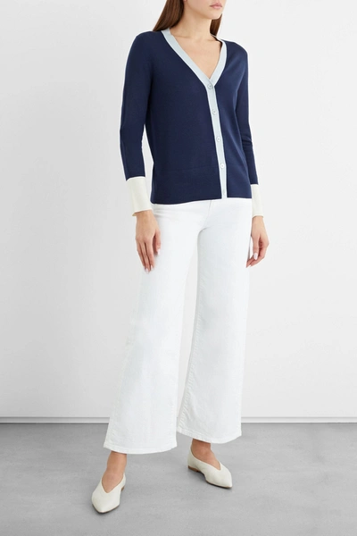 Iris & Ink Charlotte Color-block Merino Wool Cardigan In Navy