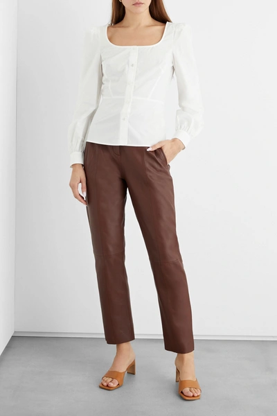 Shop Iris & Ink Helen Gathered Cotton-poplin Blouse In White