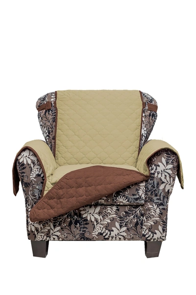 Shop Duck River Textile Sage/chocolate Reynolda Reversible Waterproof Microfiber Chair Cover With Strap Buckles In Sage-chocolate