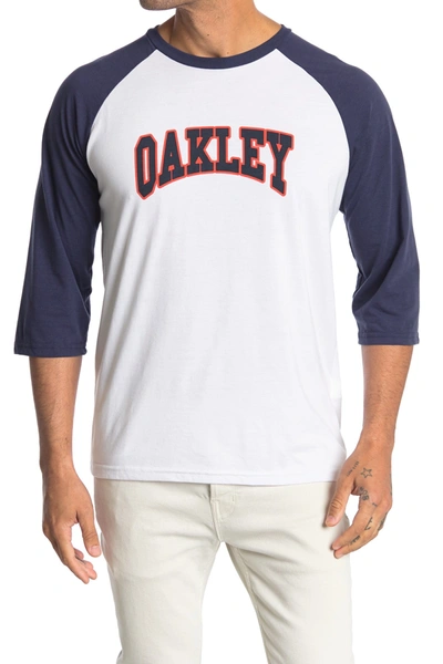 Shop Oakley Sport Logo Print 3/4 Raglan Sleeve T-shirt In Foggy Blue