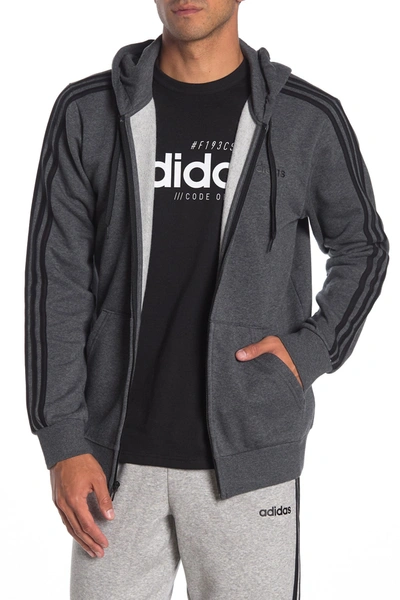 Shop Adidas Originals 3-stripe Zip Hoodie In Dark Grey Heather/black