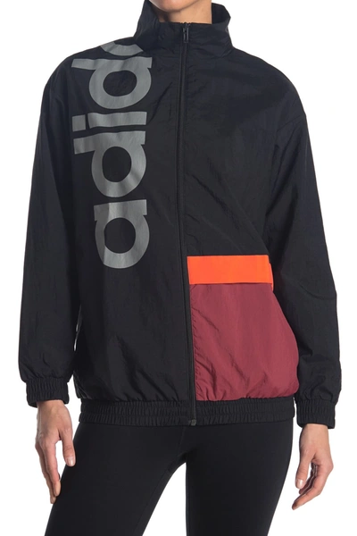 Shop Adidas Originals Colorblock Zip Front Jacket In Black