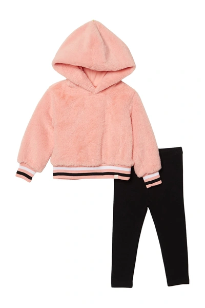 Shop Sovereign Code Helga Alana Faux Fur Hoodie & Leggings 2-piece Set In Pink/black
