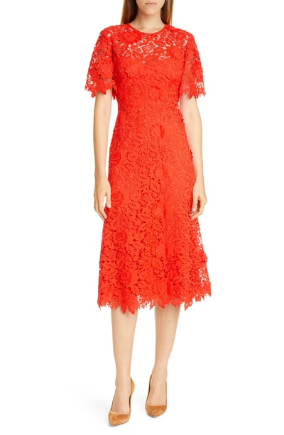 Shop Lela Rose Flutter Sleeve Midi Dress In Scarlet