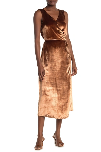 Shop Vince Pann Wrap Velvet Midi Dress In Rose Gold