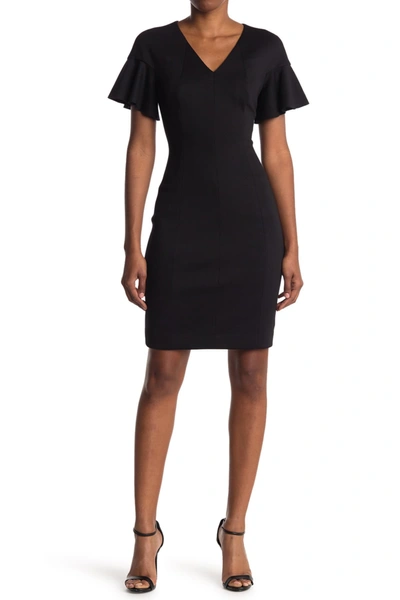 Shop Elie Tahari Geraldine Flutter Sleeve Dress In Black