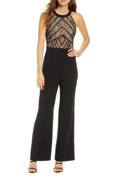 Shop Adelyn Rae Tay Lace Bodice Wide Leg Jumpsuit In Black/nude