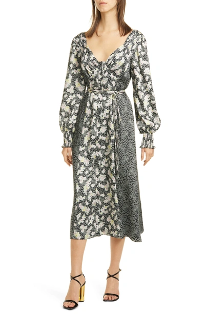 Shop Cinq À Sept Jessica Mixed Print Sleeve Midi Dress In Bml