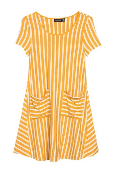 Shop Nina Leonard Striped Jewel Neck Pocket Knit Dress In Mustard/iv