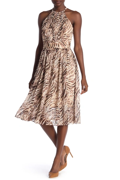 Shop Elie Tahari Dominica Animal Print Midi Dress In Cocoon Tig