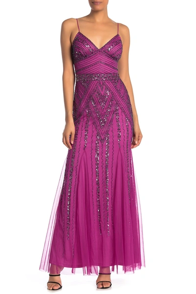 Shop Marina Beaded Gown In Magenta