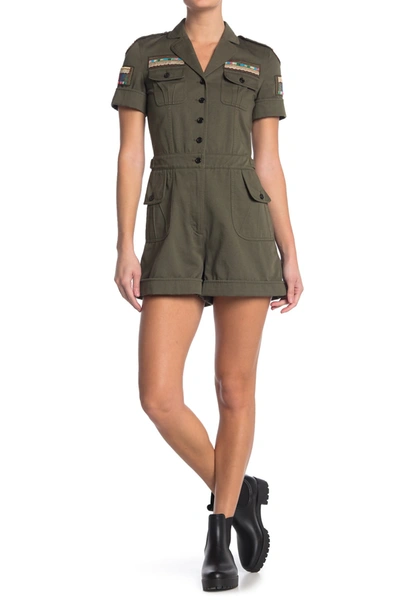 Shop Valentino Military Short Sleeve Romper In Olive