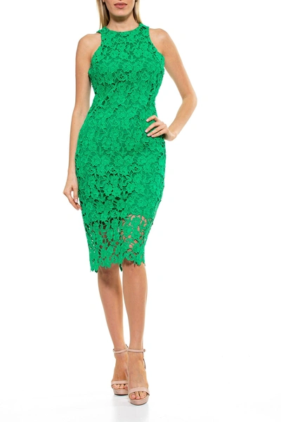 Shop Alexia Admor Floral Crochet Lace Midi Dress In Neon Green