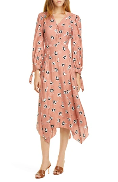 Shop Rebecca Taylor Paintbrush Long Sleeve Silk Blend Dress In Blush Comb