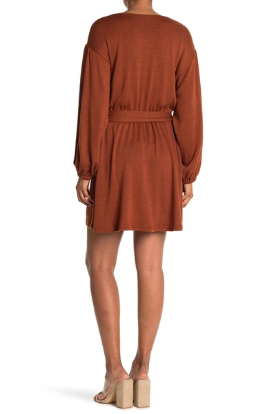 Shop A.calin Knit Long Sleeve Mini Dress In Rust