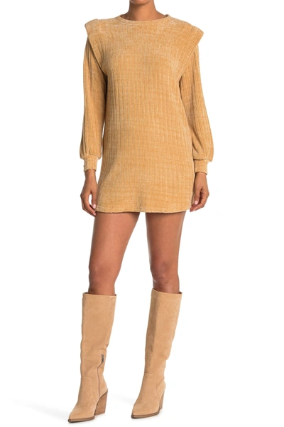 Shop A.calin Chenille Long Sleeve Mini Dress In Taupe