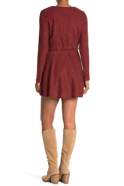 Shop A.calin Textured Knit Long Sleeve Mini Dress In Brick