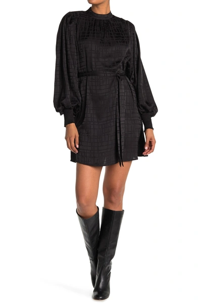 Shop A.calin Textured Satin Long Sleeve Mini Dress In Black