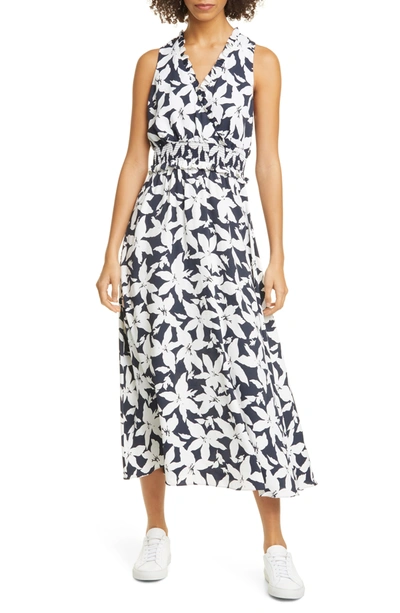 Shop Joie Yashi B Crepe Smocked Waist Dress In Deep Sea